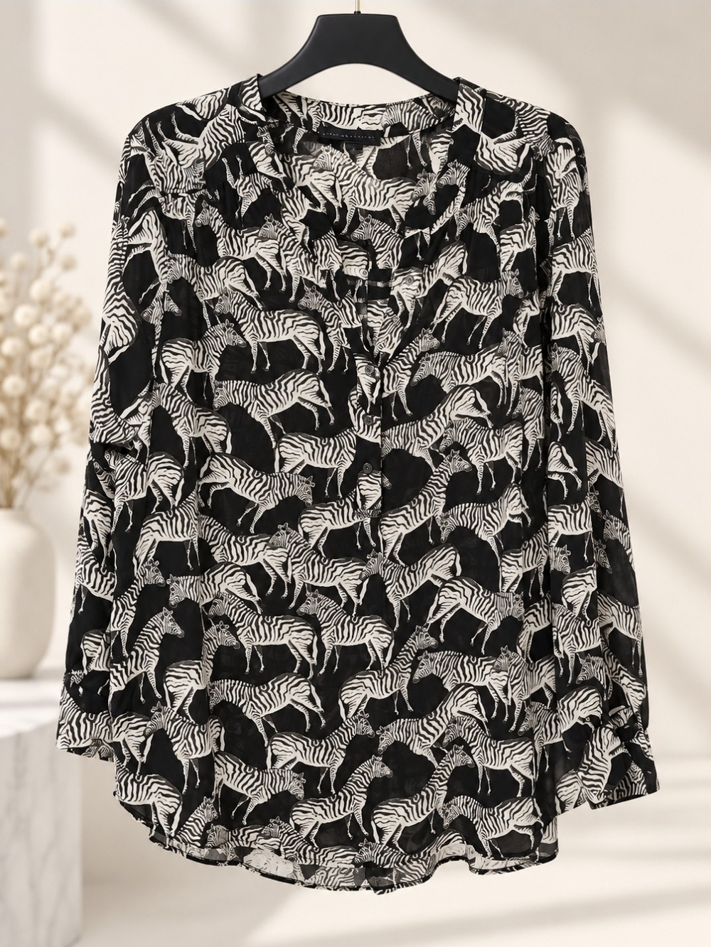 Black & White Zebra Print Long Sleeve Blouse XL